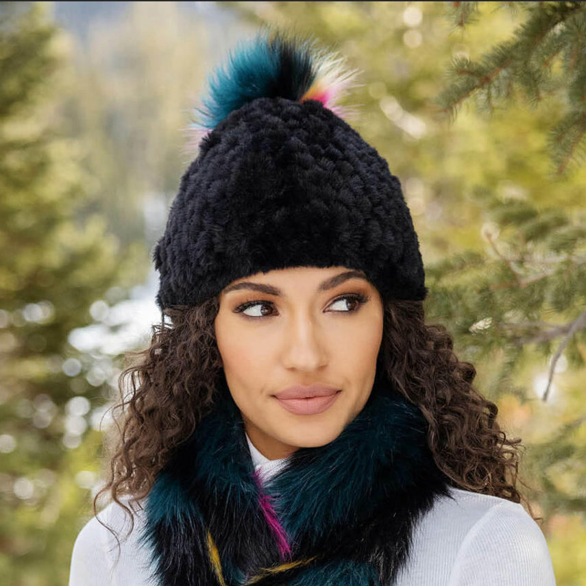 Neon Knitted Faux Fur Pom Hat