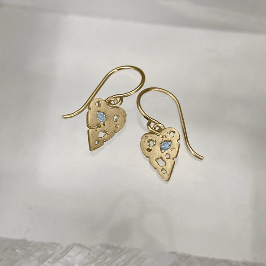 14k Gold + Blue Topaz 'Mini Shadow Heart' Dangle Earrings