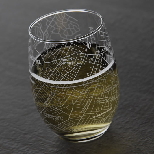 "SOMA" Etched Map Stemless Wine Glass