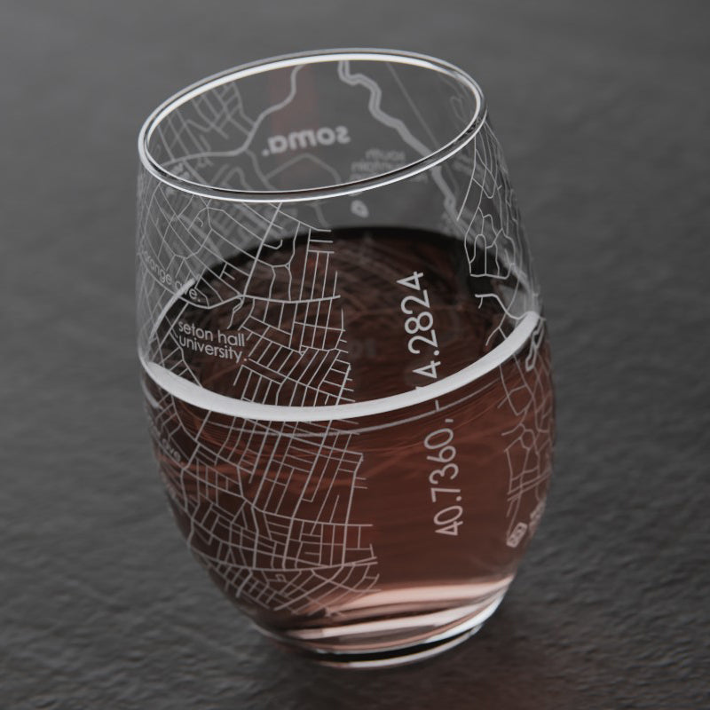 "SOMA" Etched Map Stemless Wine Glass