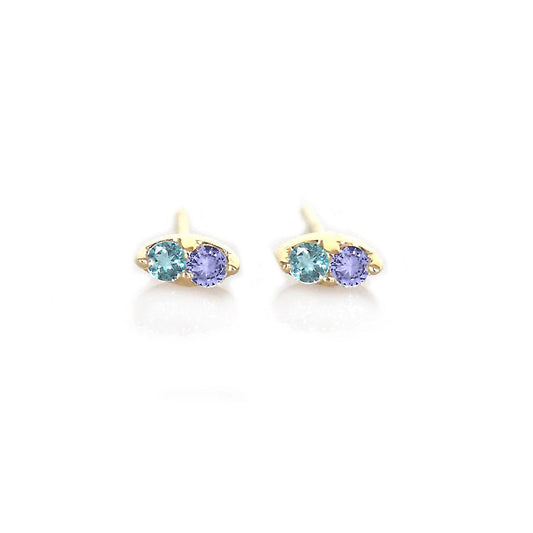 14k Gold Stud Earrings with Tanzanite + London Blue Topaz Gemstones