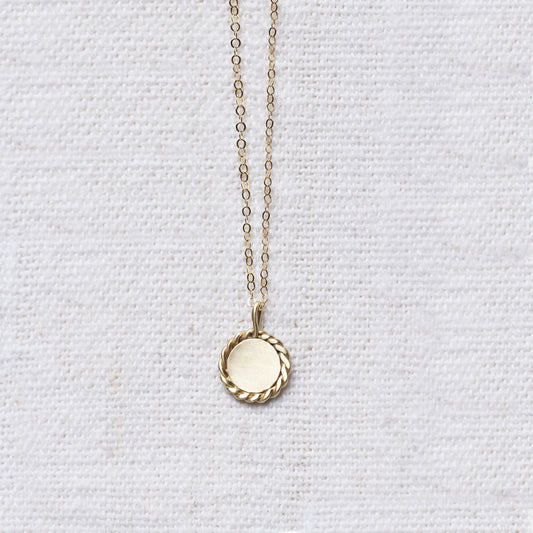Brass Rope Edged Disc Pendant Necklace
