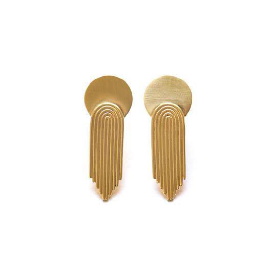 Brass Grooved Deco Drop Post Earrings