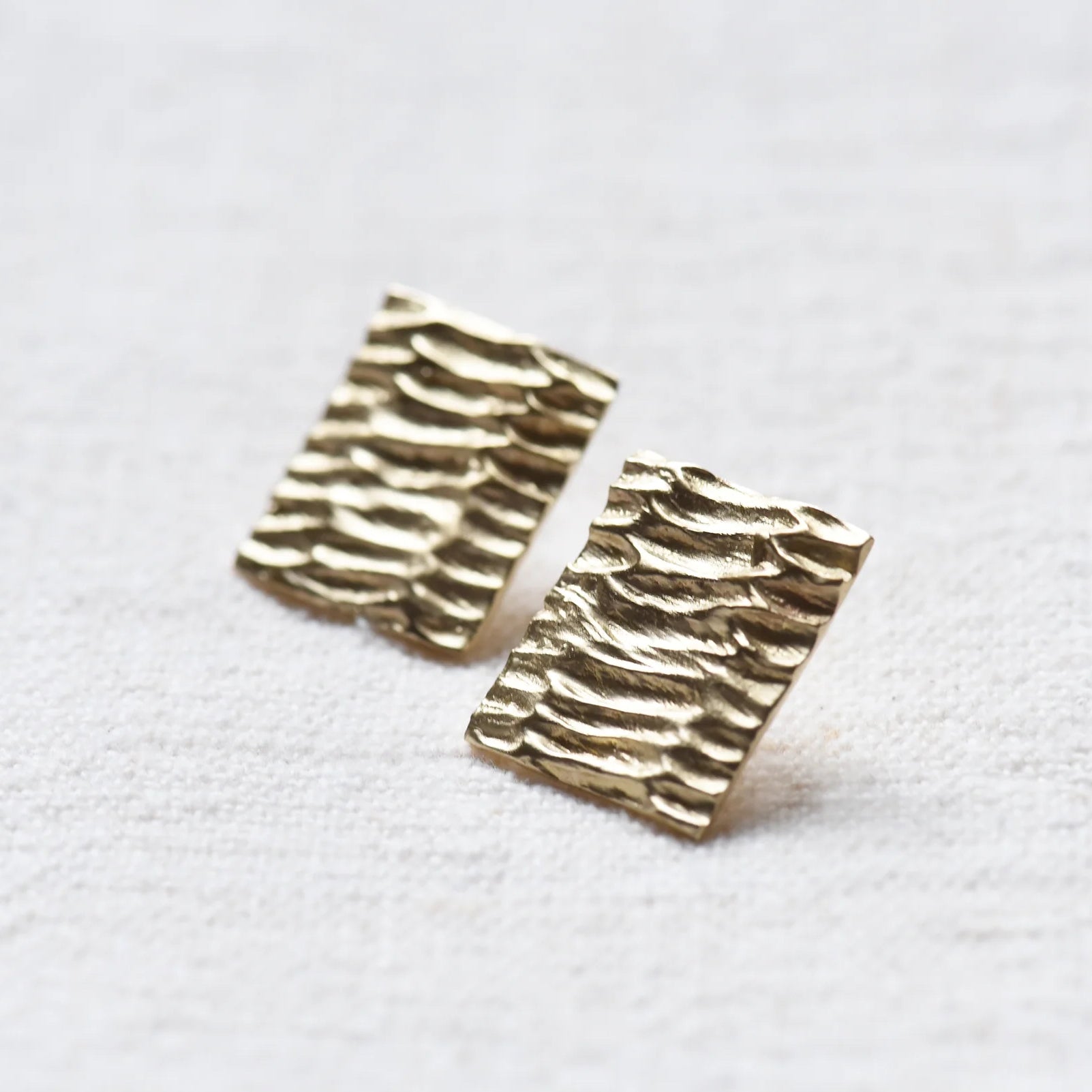 Carved Ridges Brass Post Earrings