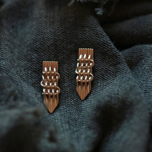 Small Braided Brass Spike Post Earrings