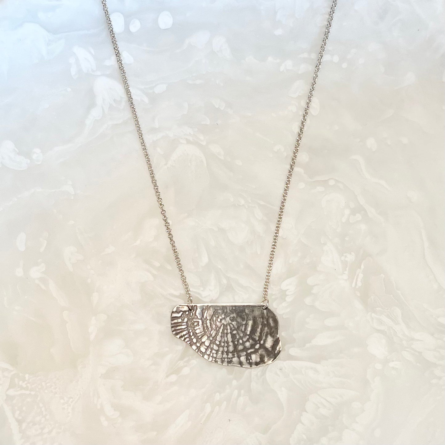 Sterling Silver + Oxidized Woodgrain Patterned Pendant Necklace