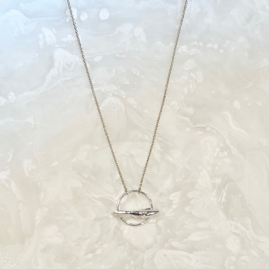 Free-Form Sterling Silver Bar on Circle Pendant Necklace