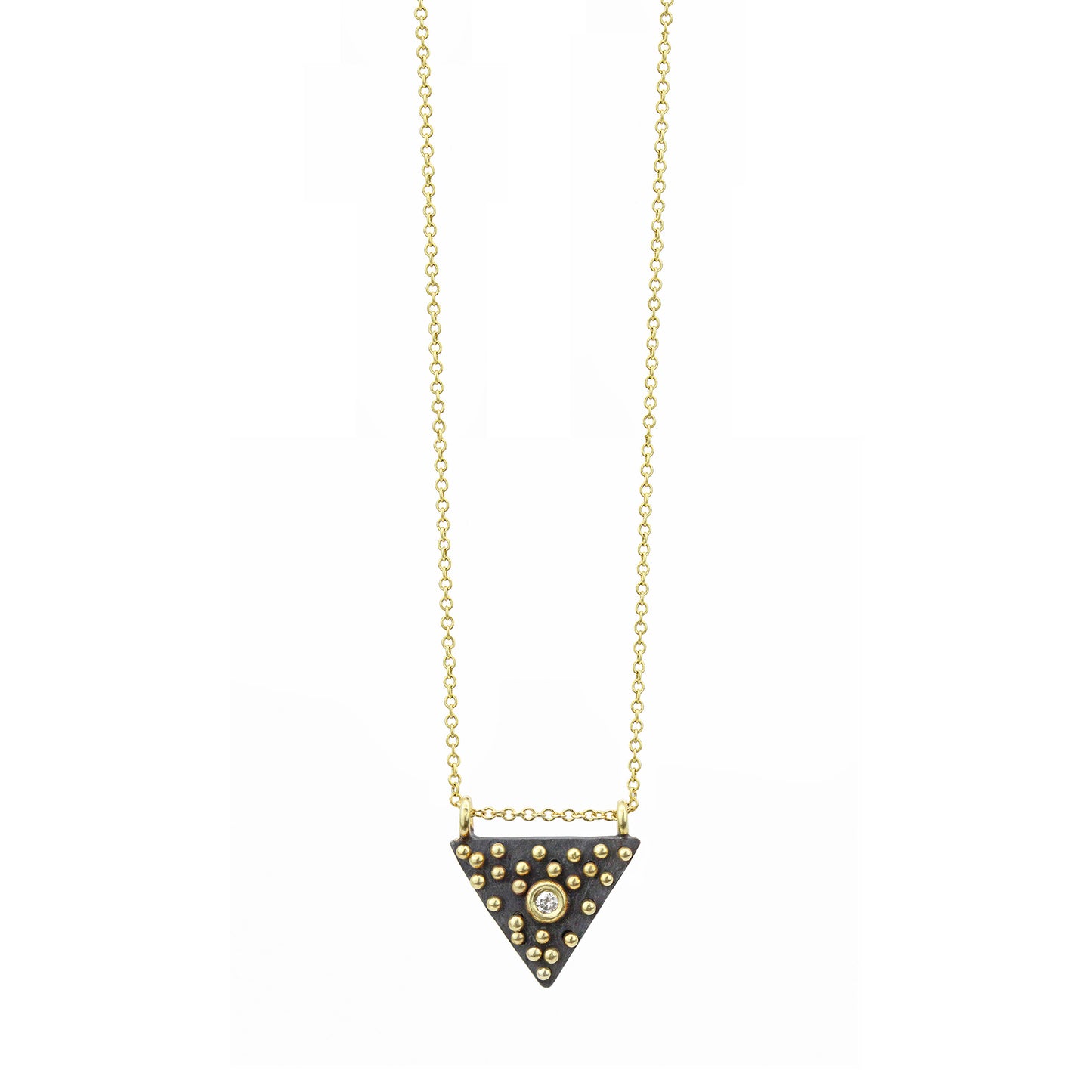 Triangular Pendant Necklace with 18k Yellow Gold Dots + White Diamond