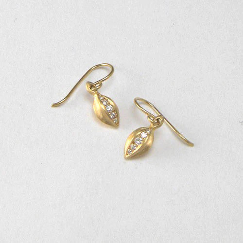 14k Gold + Diamond Tiny Bud Delicate Dangle Earrings