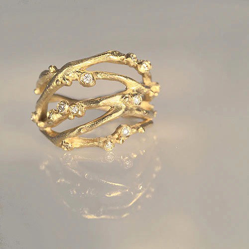14k Gold + Diamond Encrusted Five Branch Ring