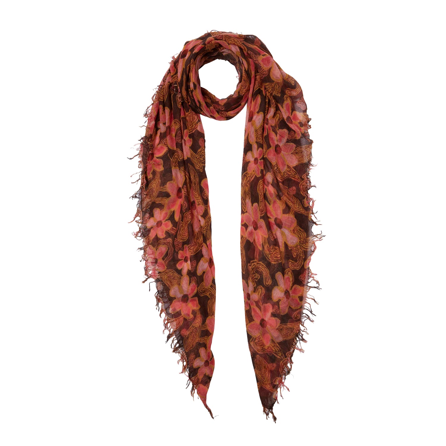 Silk/Cashmere Scarf - Fired Brick Meadow Floral
