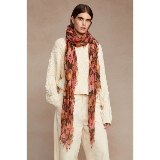 Silk/Cashmere Scarf - Fired Brick Meadow Floral