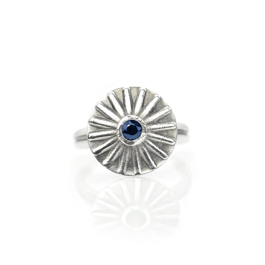 Sterling Silver Radial Ring with Blue Sapphire