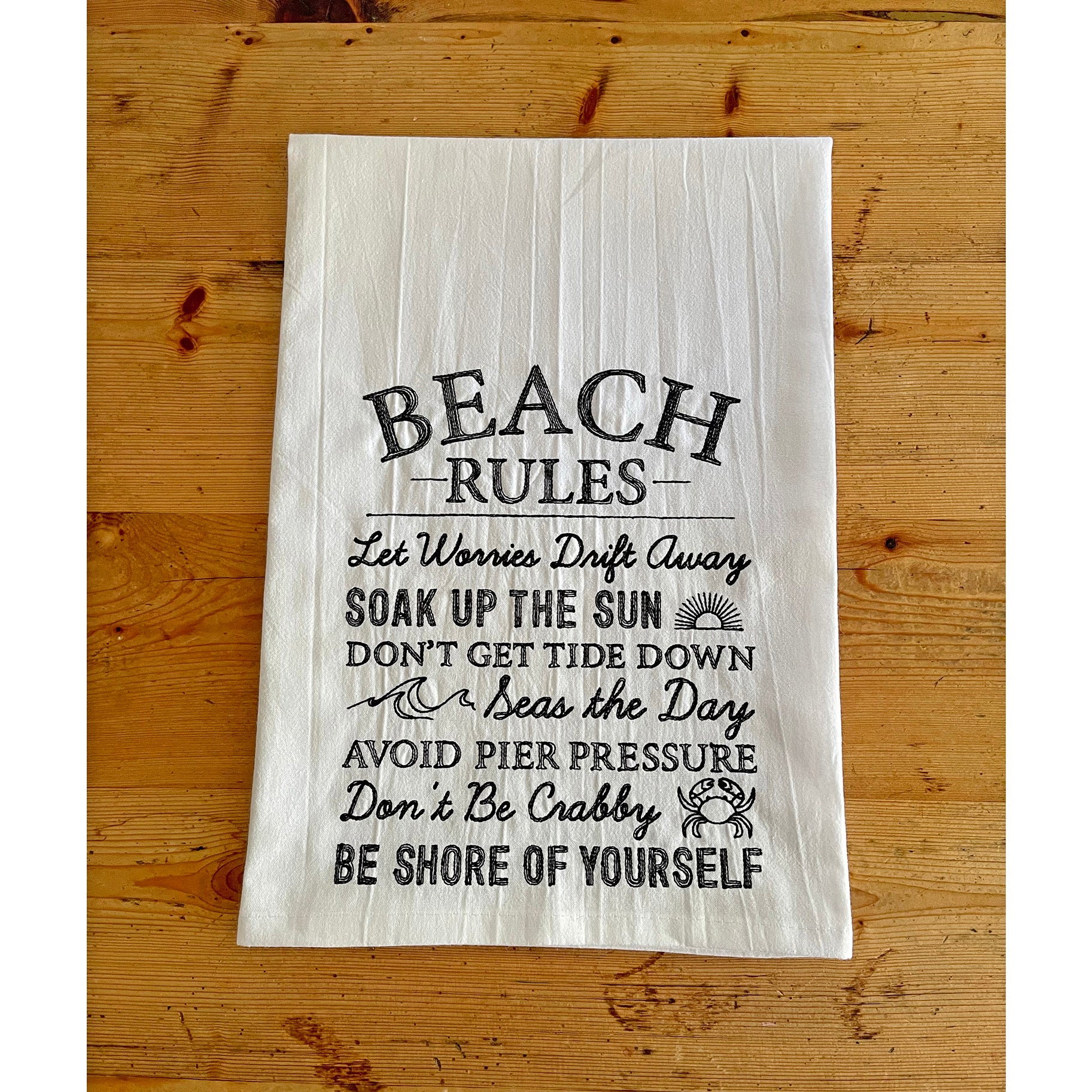 Beach Rules - Embroidered Flour Sack Kitchen Towel