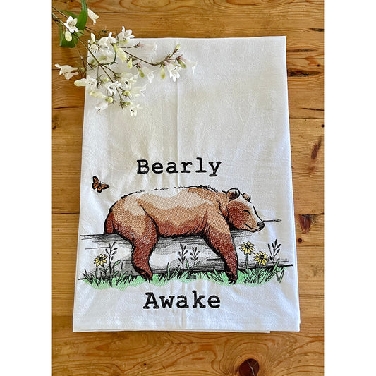 Bearly Awake - Embroidered Flour Sack Kitchen Towel