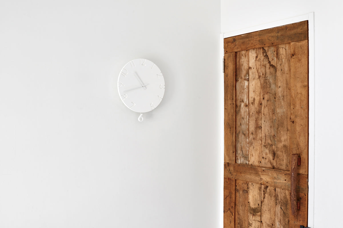 Carved 6 Pendulum Wall Clock - White