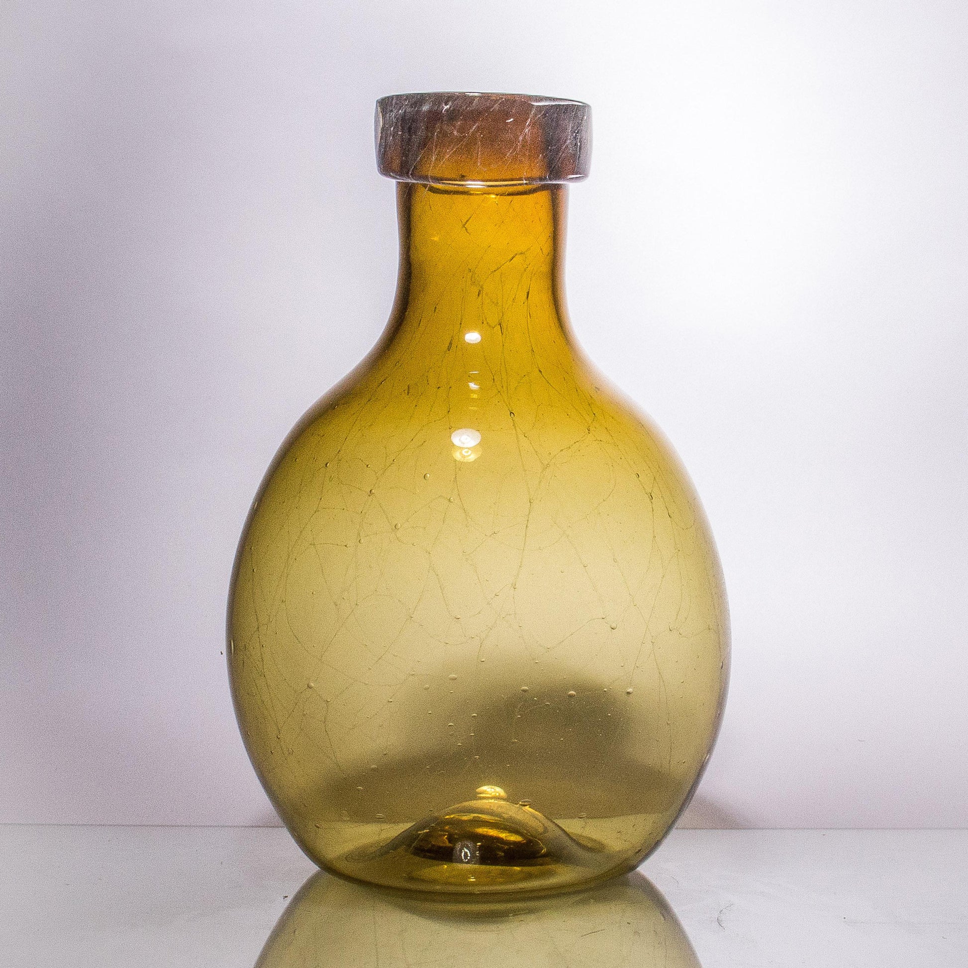 Handblown 'Cascade' Round Glass Bottle - Sepia
