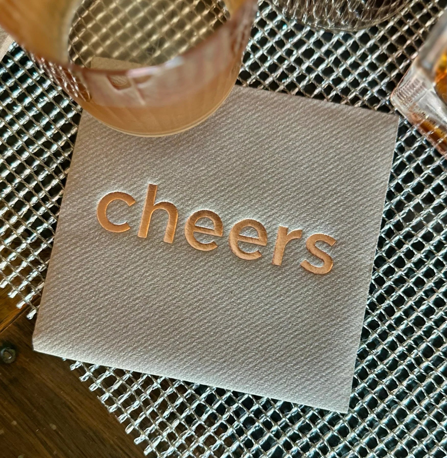 Cocktail Napkin + Brass Tray Hostess Set - Cheers (Putty)