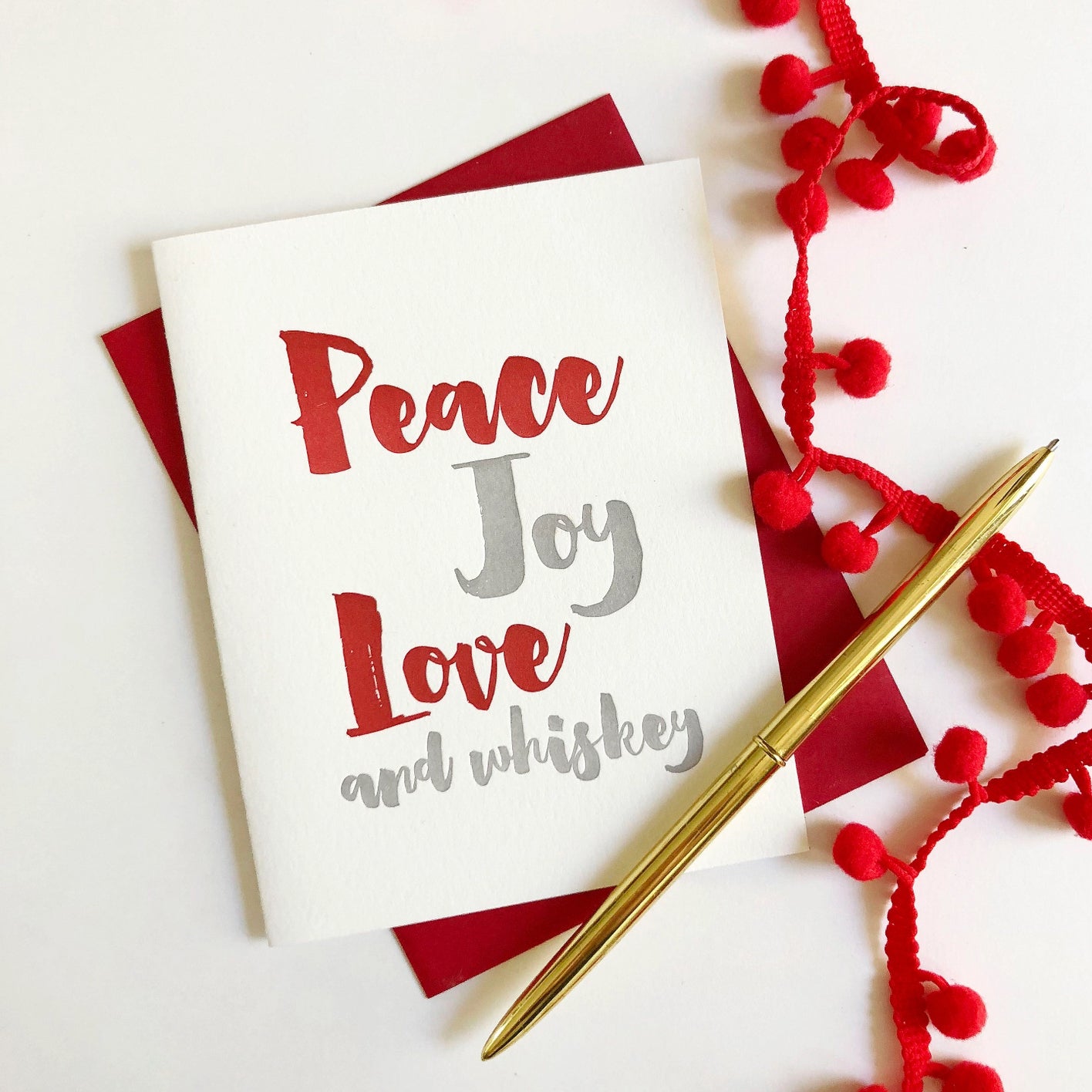 Peace Joy Love and Whiskey - Letterpress Christmas Card