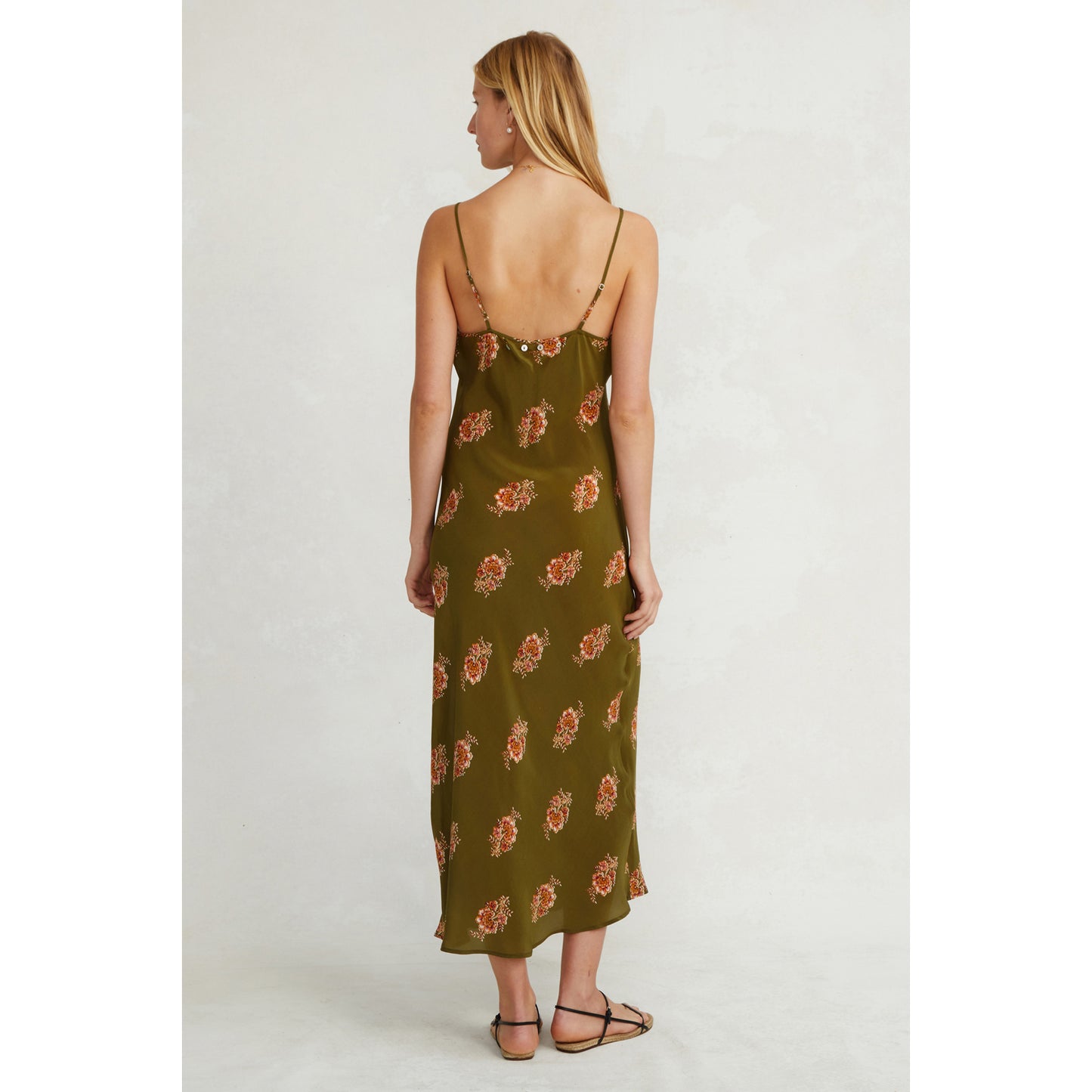 Lily Silk Slip Dress - Olive