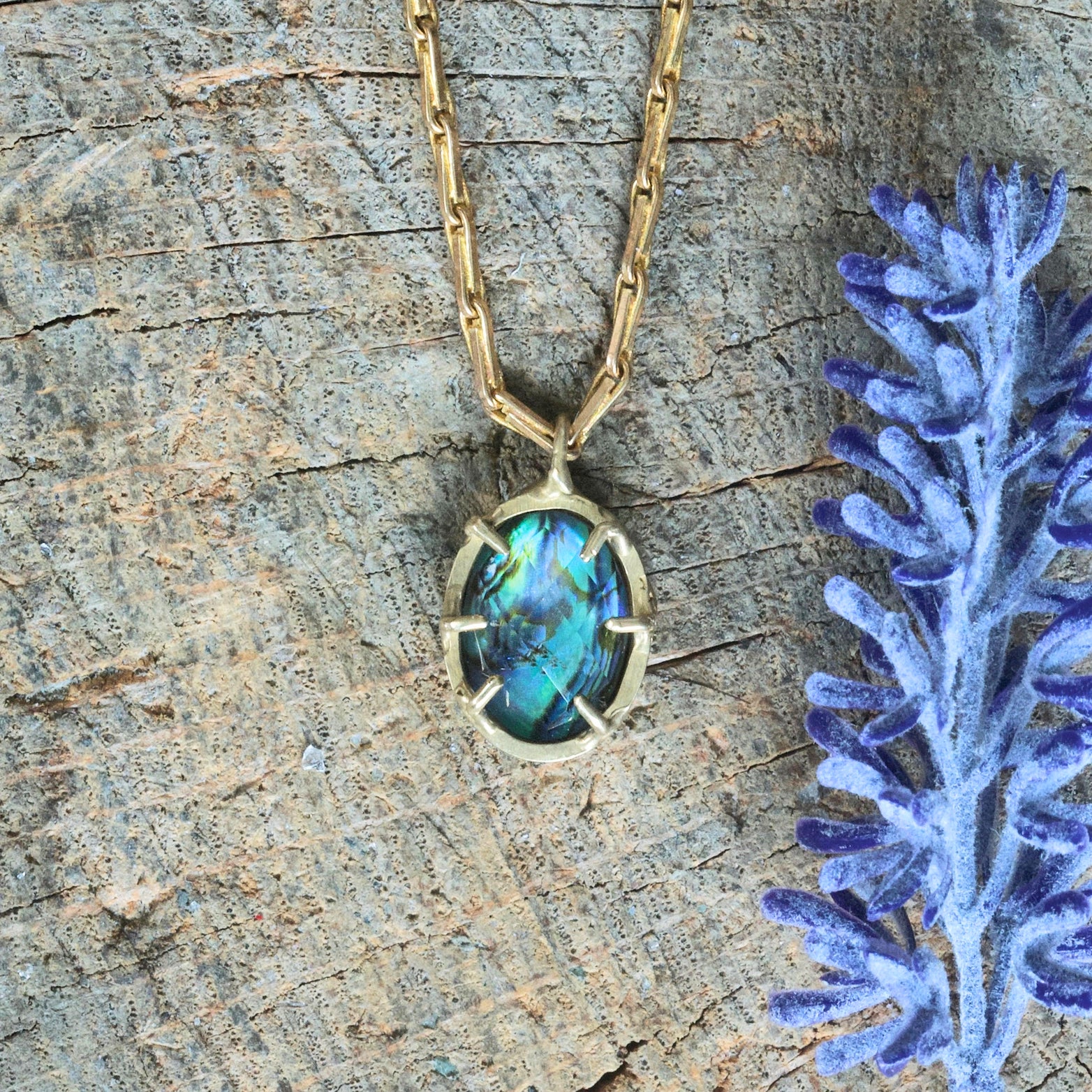 Brass, Abalone + Quartz 'Nebula' Pendant Necklace