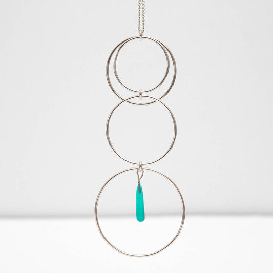 Sterling Silver 'Ecliptic 4' Pendant Necklace - Teal Transparent