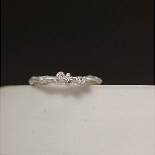 Sterling Silver + Diamond 'Encrusted Tiny Branch' Ring