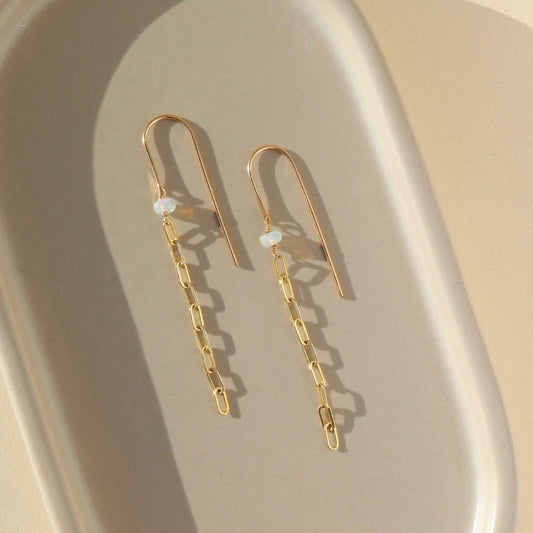 Gold Fill Chain Link + Opal Threader Earrings