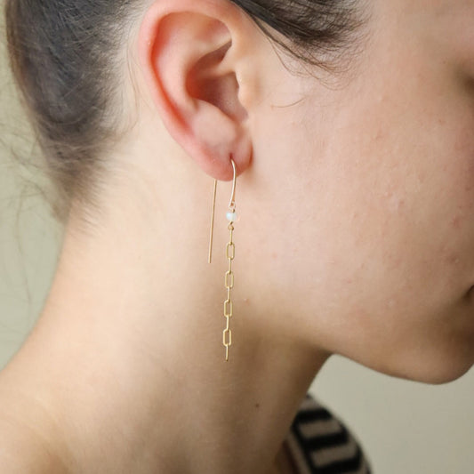 Gold Fill Chain Link + Opal Threader Earrings