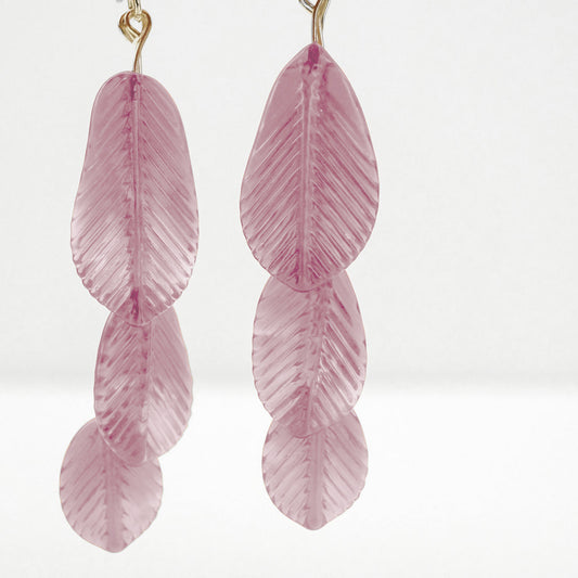 Gold Fill + Glass Triple 'Feather' Drop Earring - Orchid Transparent