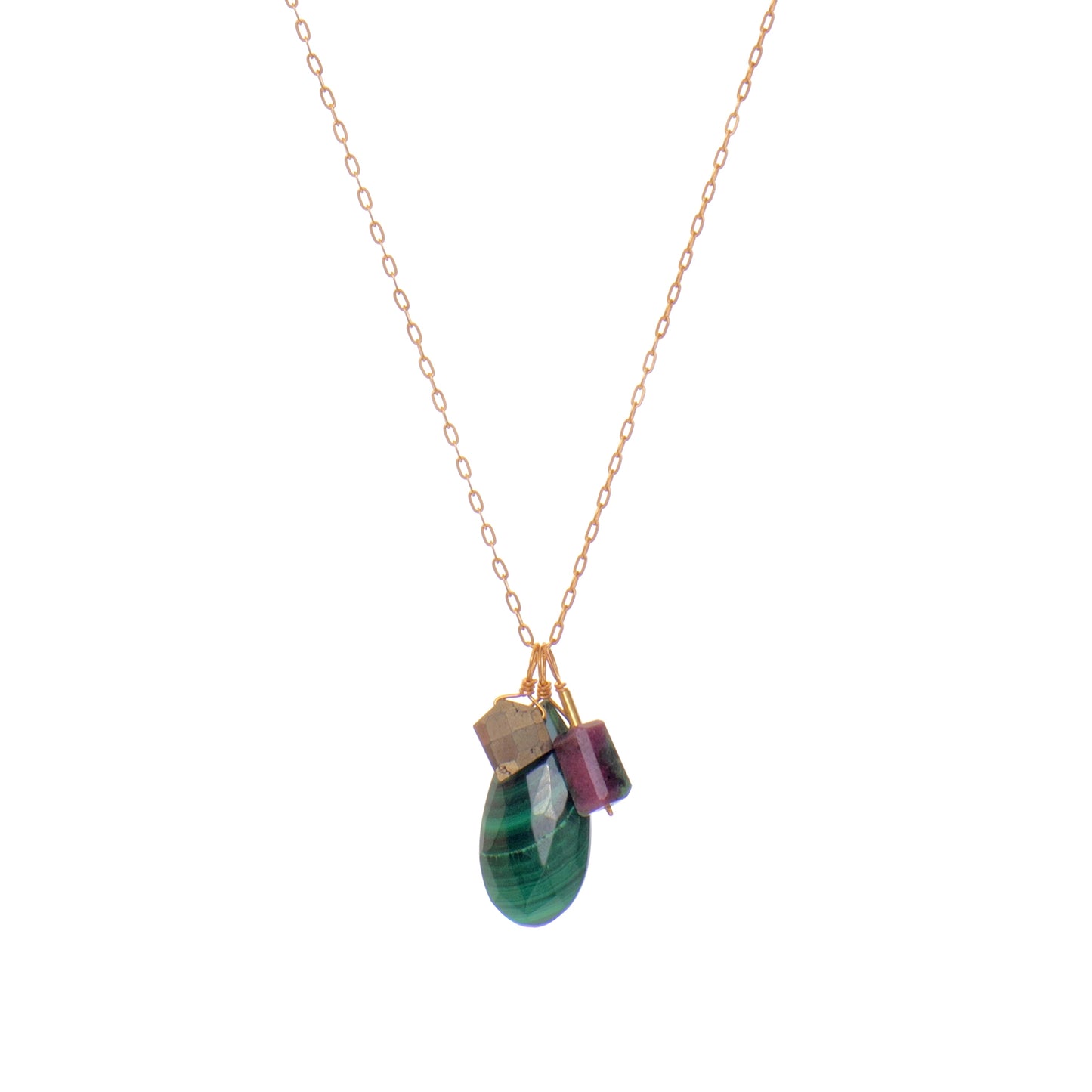 Malachite, Pyrite + Ruby Zoisite 4-in-1 'Forest' Charm Necklace