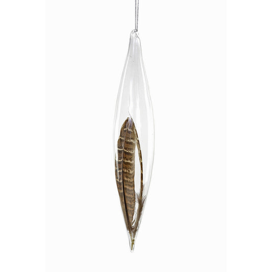 Encapsulated Feather Spindle Christmas Ornament