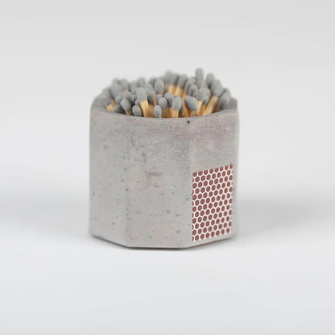 Grey Concrete Match Holder with Striker + Light Grey Matches