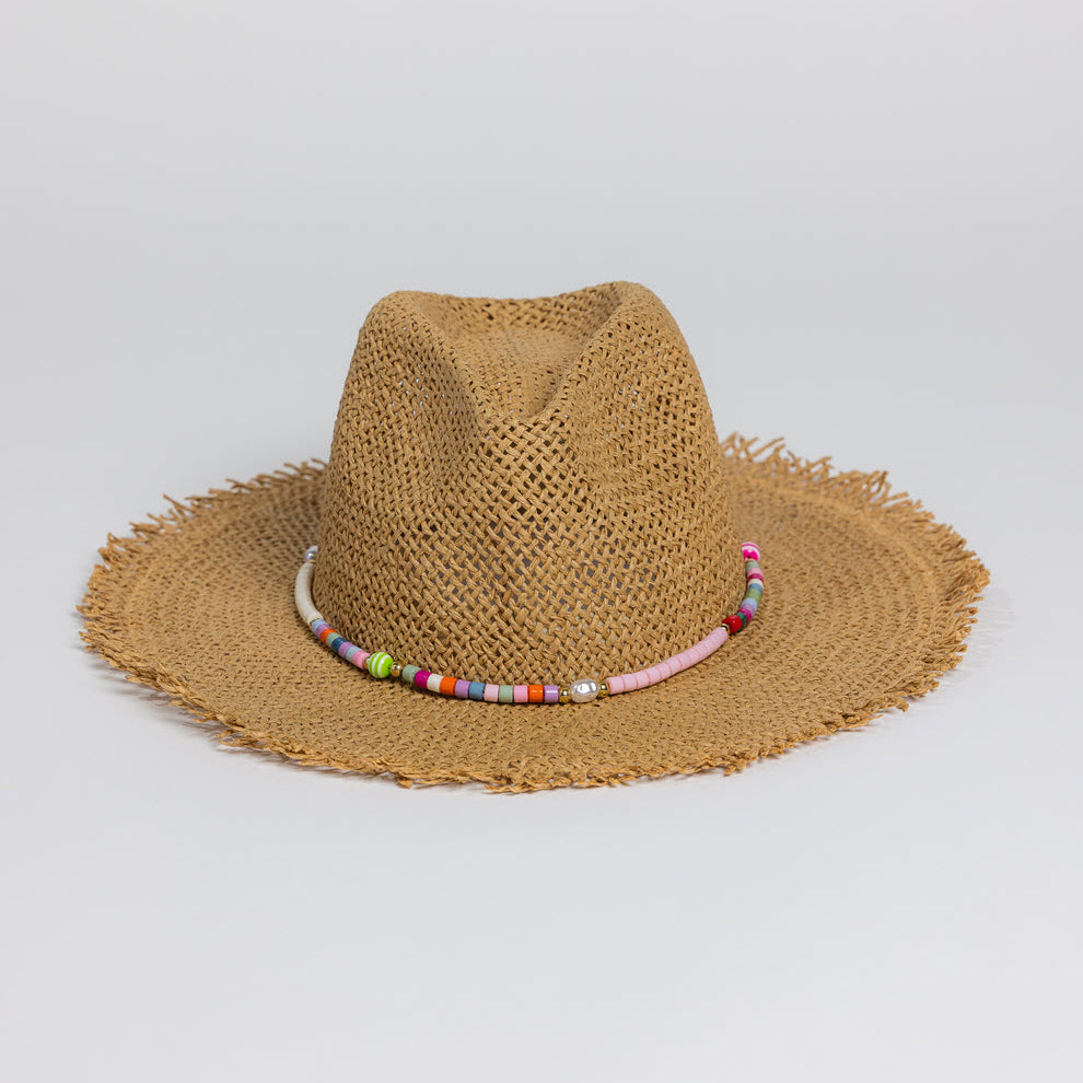 Jewel Straw Rancher Hat - Light Toast/Multi-Colored Beads