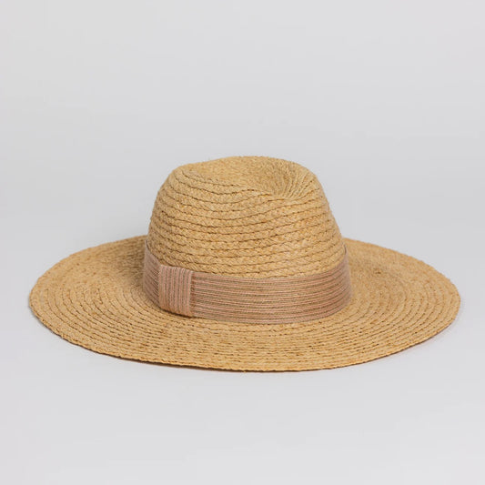 Day to Day Continental Raffia Hat - Natural with?Metallic?Ribbon Band