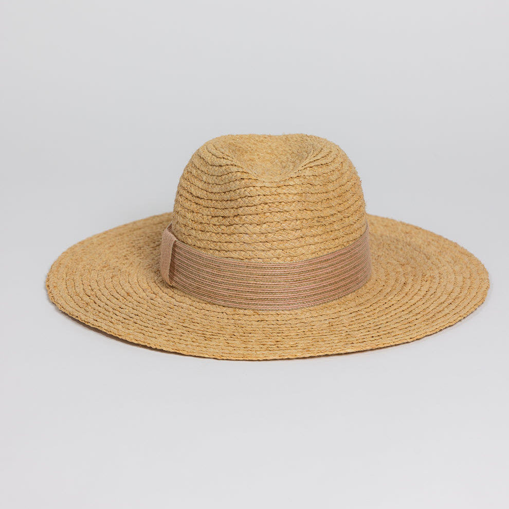 Day to Day Continental Raffia Hat - Natural with?Metallic?Ribbon Band
