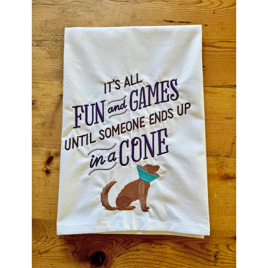 It's All Fun and Games - Embroidered Flour Sack Kitchen Towel