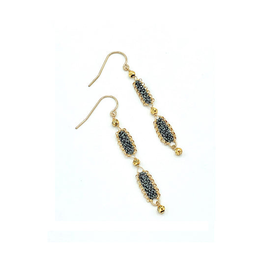 Black + Gold Handmade Chain Mesh Drop Earrings with Pyrite Accents