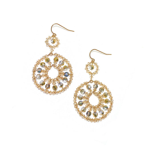 Two-Tone Golden European Crystal Large Starwheel Earrings