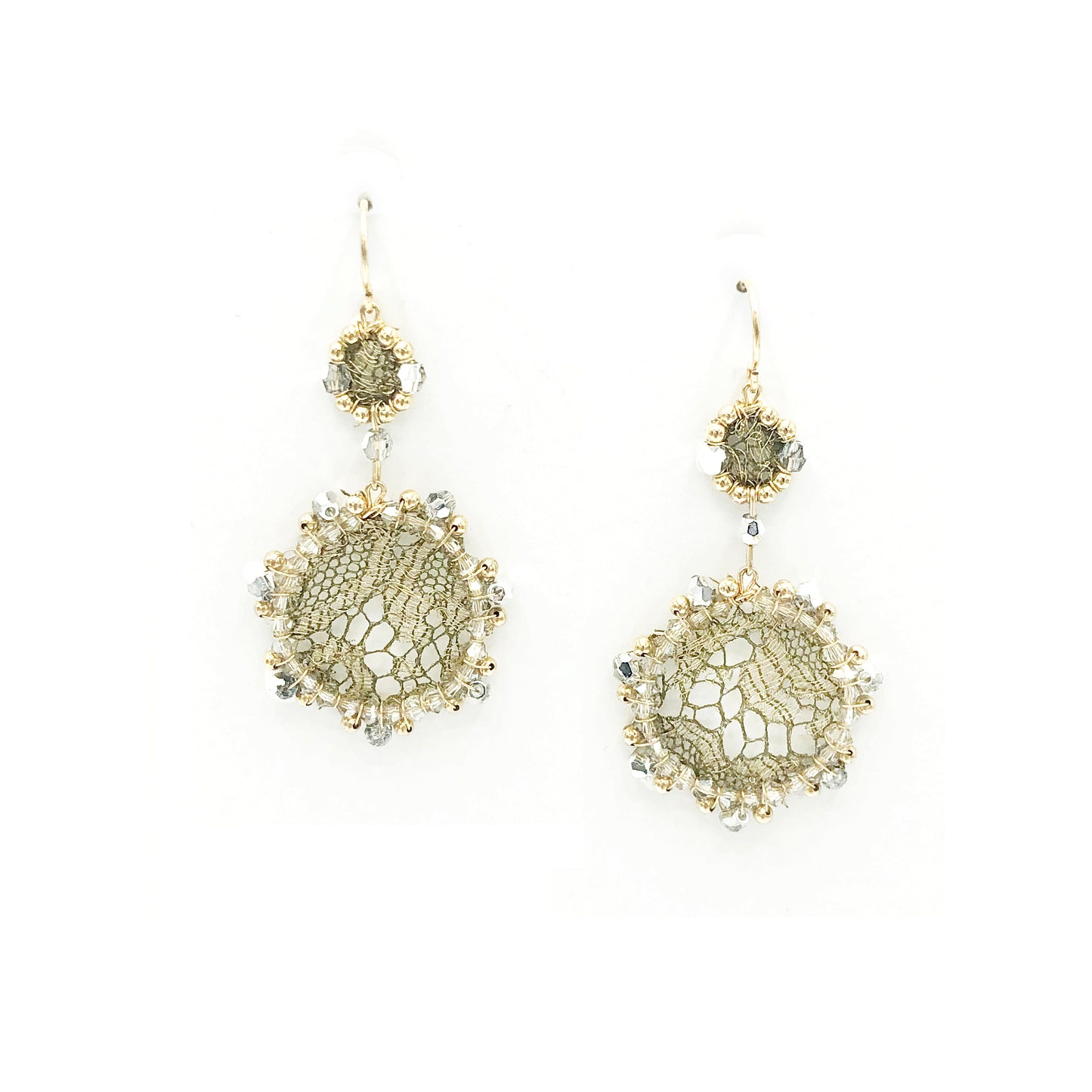 Antique French Metal Lace Double Circle Dangle Earrings