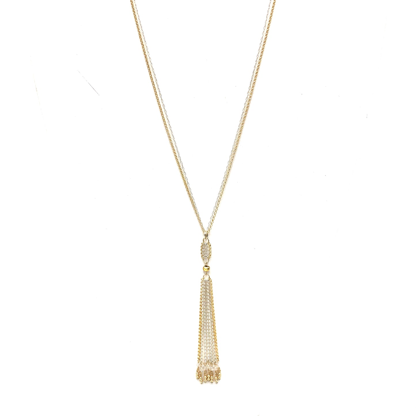Silver + Gold Tassel Necklace with Pyrite Accents