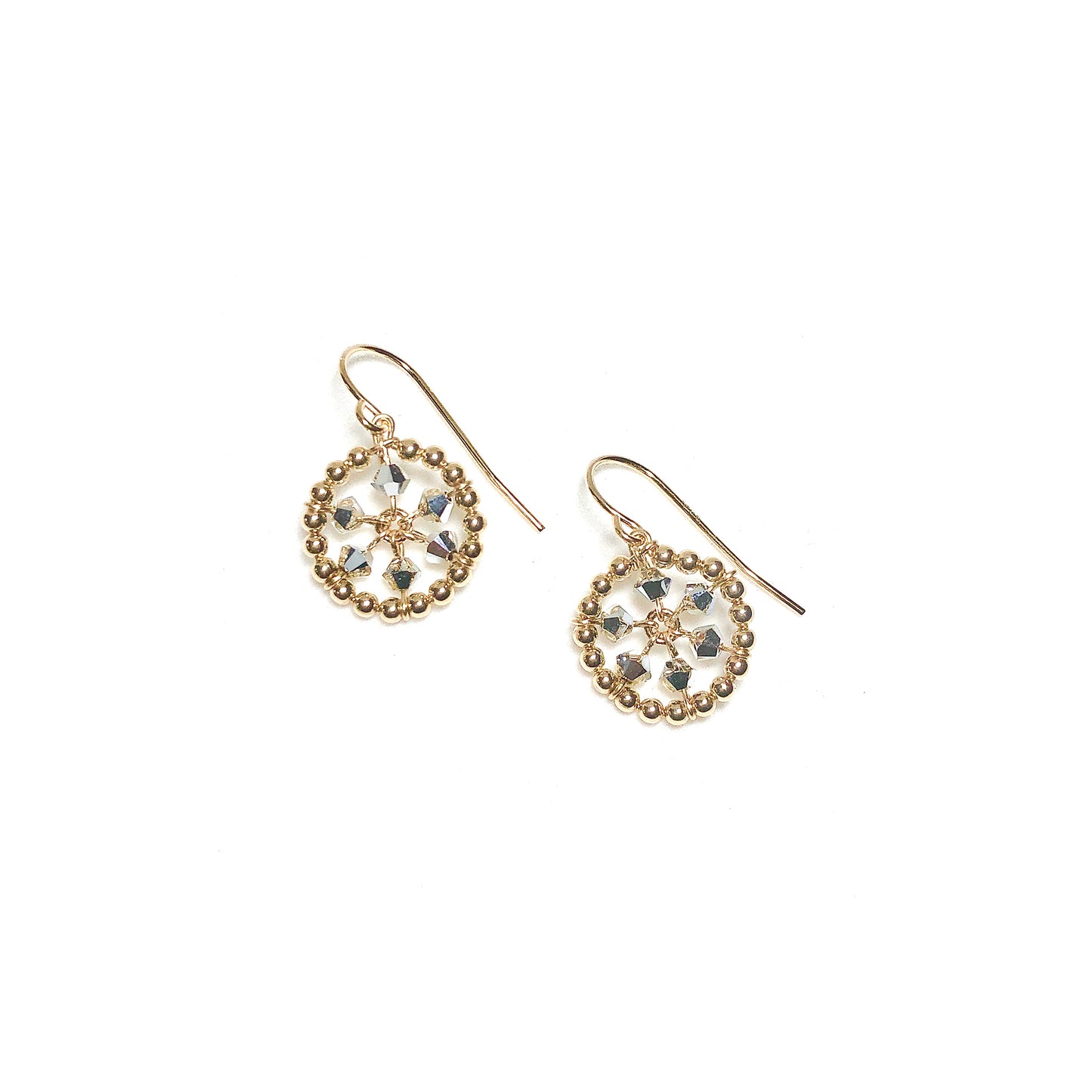 Gold Bead + Silver European Crystal Single Starwheel Earrings