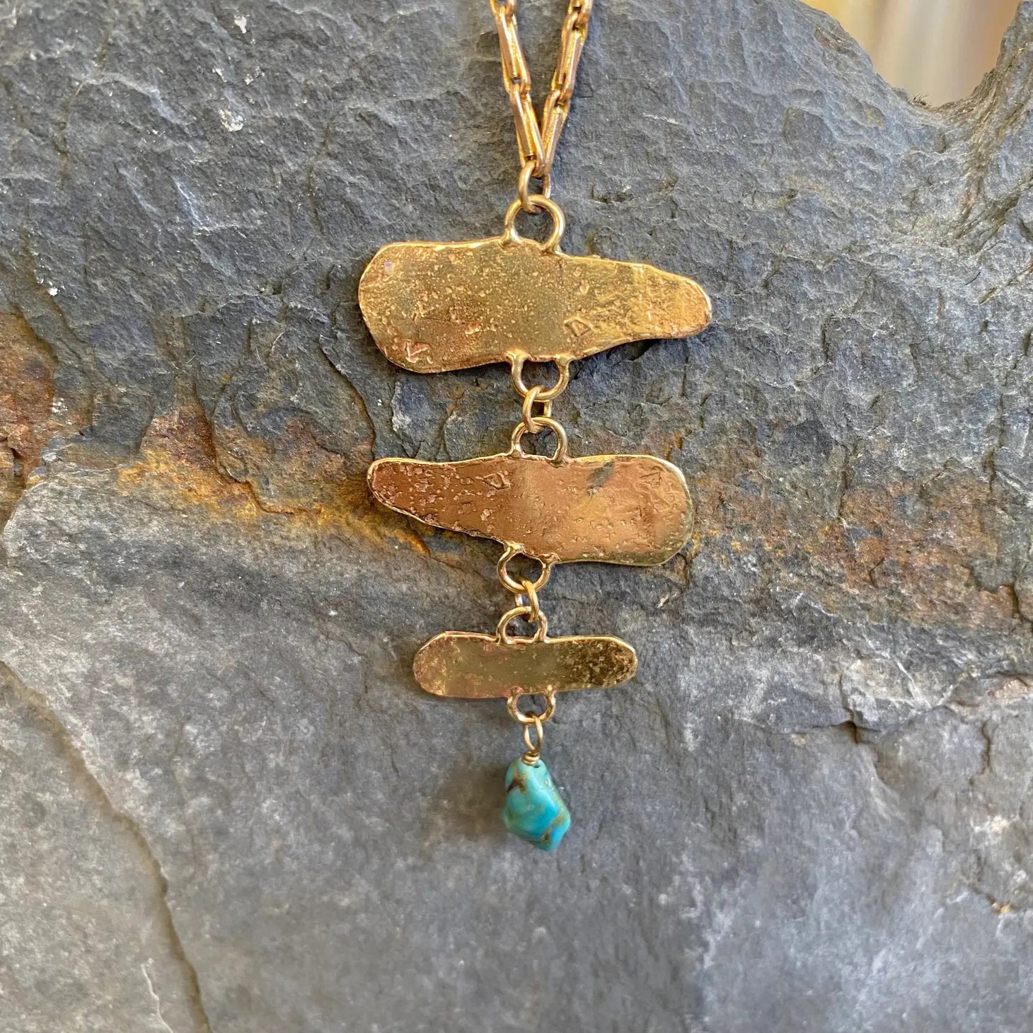 Turquoise + Brass 'Fern' Pendant Necklace