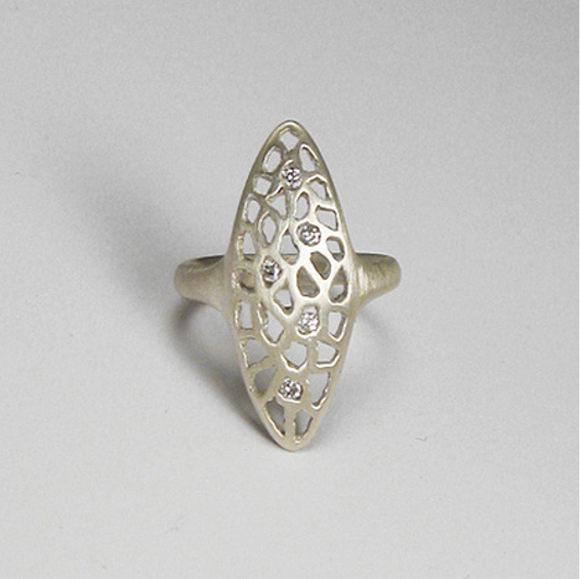 Sterling Silver + Diamond 'Lacy Leaf' Ring