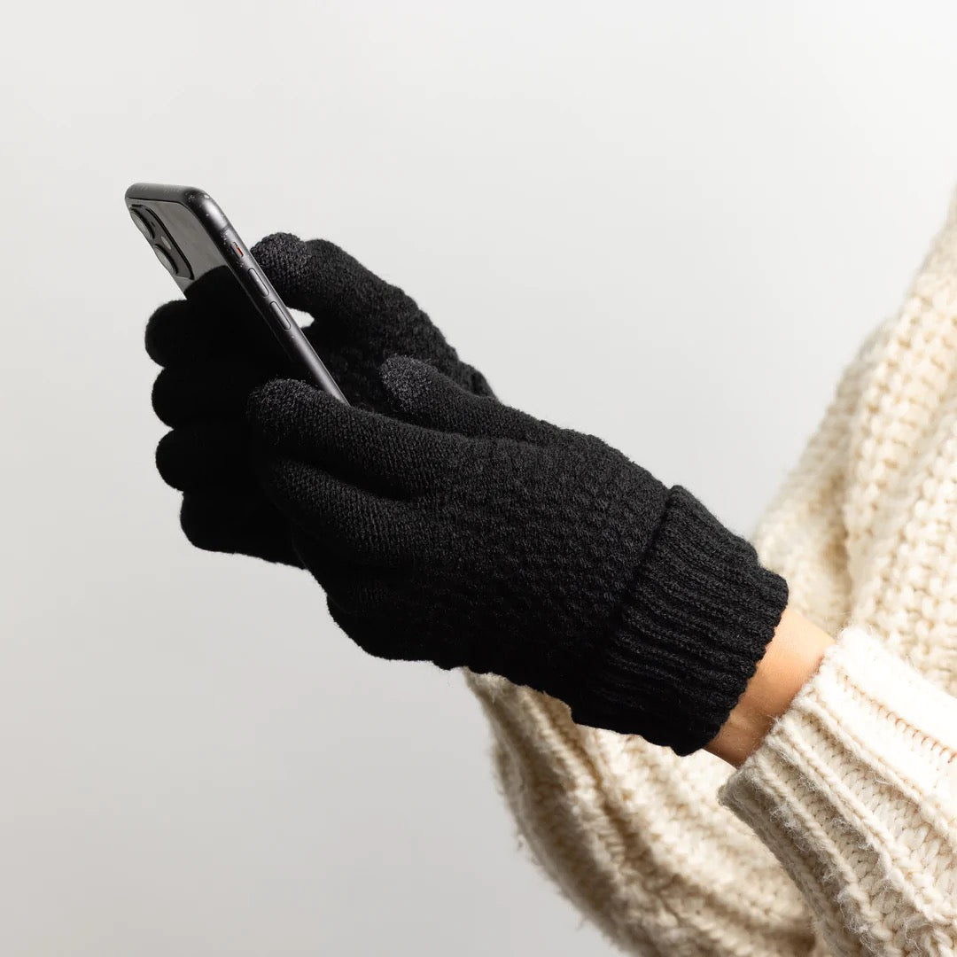 Lined Knit Touch Screen Gloves - Black