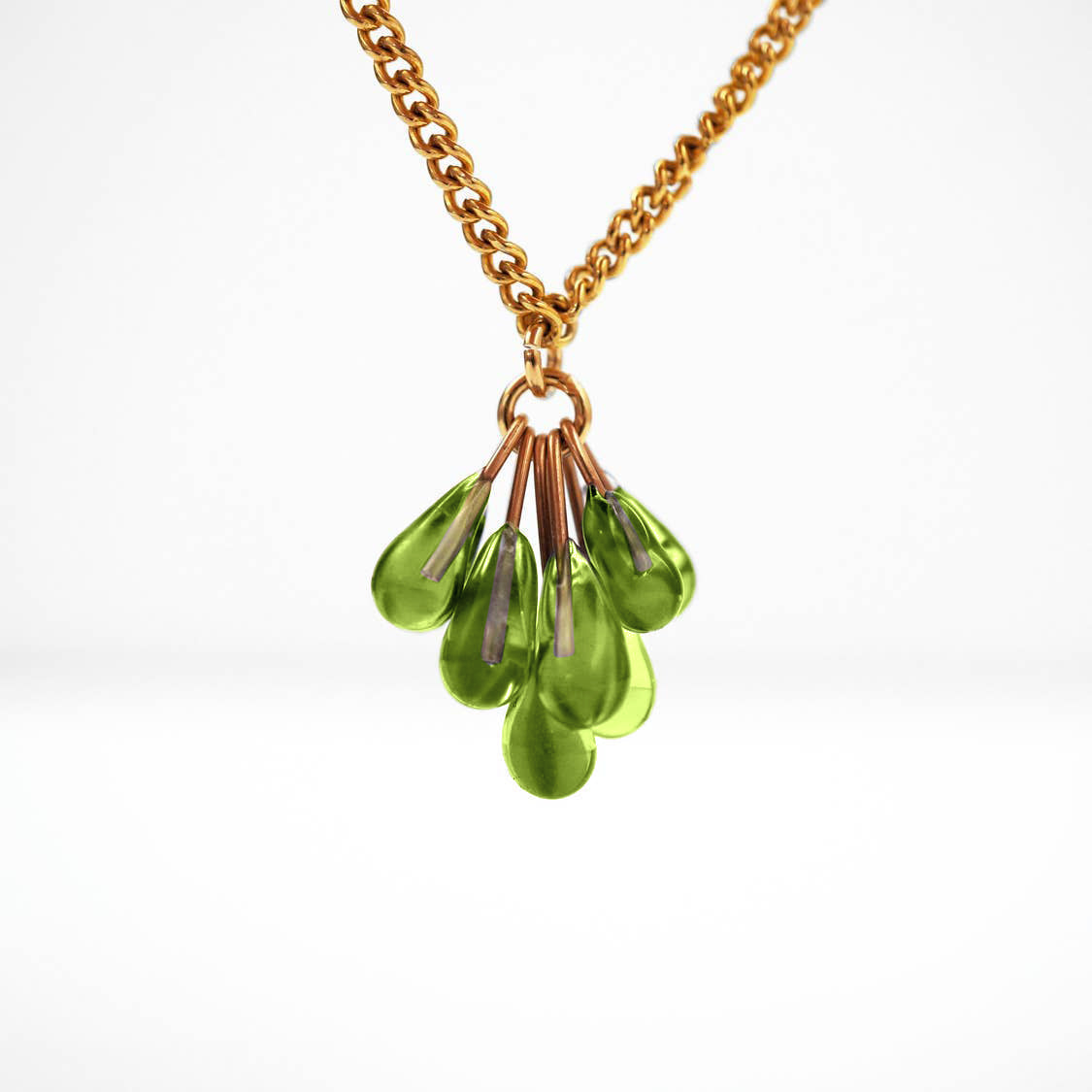 Gold Fill + Glass 'Lustre Cluster' Pendant Necklace - Cucumber Transparent