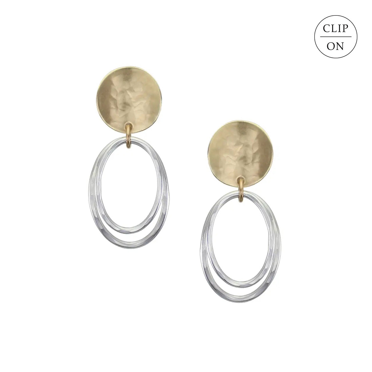Curved Disc with Two Oval Rings Clip-On Earrings