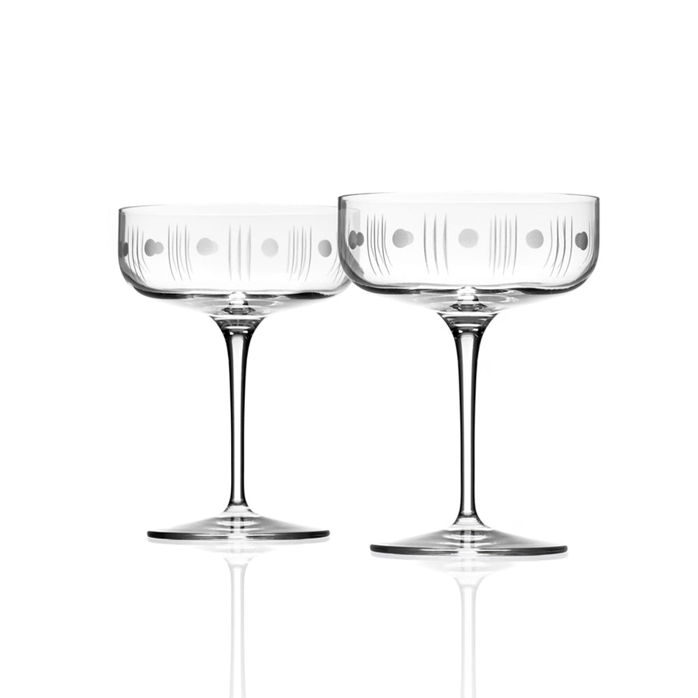 Etched Mid-Century Modern Coupe Glass - Set of 2