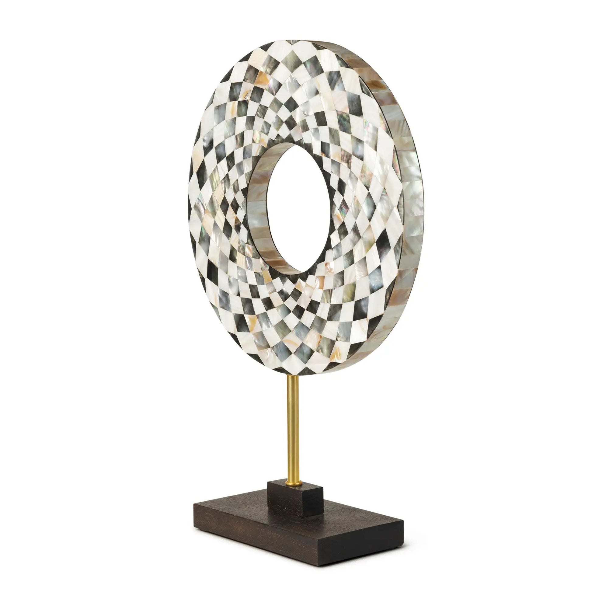 Mother of Pearl Inlay Disc Sculpture on Stand