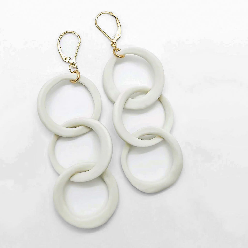 Linked Statement Dangle Earrings - White Porcelain